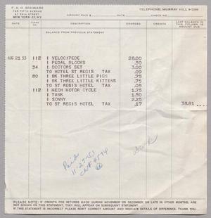 [Invoice for Balance Due to F. A. O. Schwarz, August 1953]