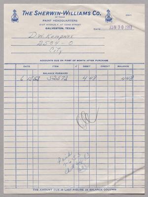 [Invoice for Balance Due to the Sherwin-Williams Co., June 1953]