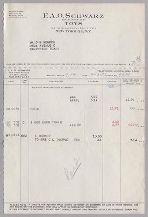 [Invoice for Balance Due to F. A. O. Schwarz, March 1953]