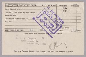 [Monthly Bill for Galveston Country Club: March 1953]