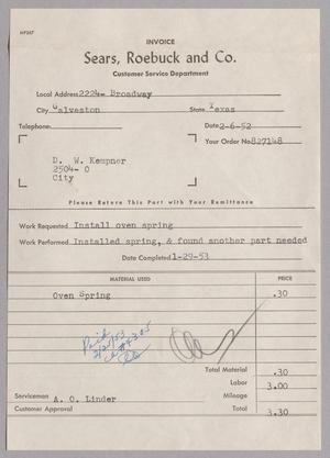 [Invoice for Oven Spring, February 1952]