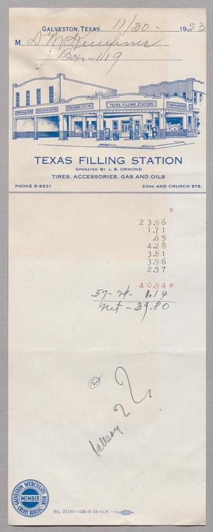 [Account Statement for Texas Filling Station: November 1953]