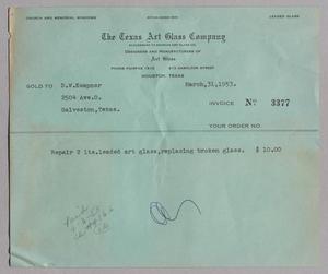 [Invoice for Services by the Texas Art Glass Company, March 1953]