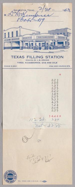 [Account Statement for Texas Filling Station: February 1953]