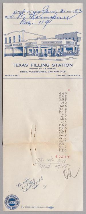 [Account Statement for Texas Filling Station: January 1953]