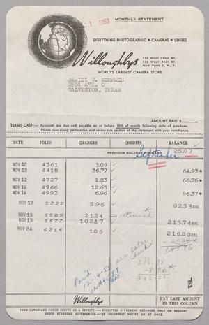 [Invoice for Balance Due to Willoughbys, December 1953]