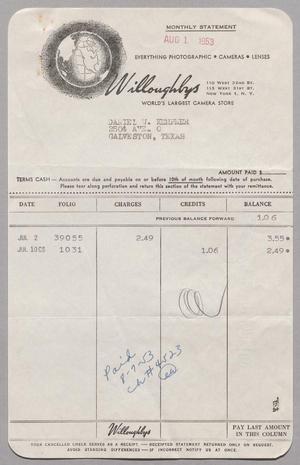 [Invoice for Balance Due to Willoughbys, August 1953]