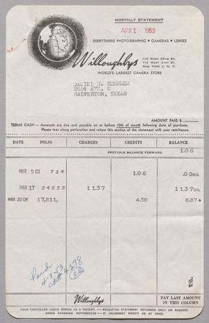 [Invoice for Balance Due to Willoughbys, April 1953]