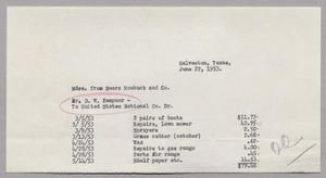 Primary view of object titled '[Invoice for Merchandise From Sears Roebuck and Co., June 1953]'.