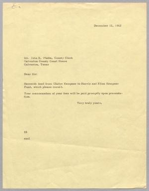 [Letter from R. I. Mehan to John R. Platte, December 12, 1962]