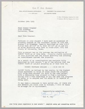 [Letter from Gus F. Jud to Gladys Kempner, October 19, 1962]