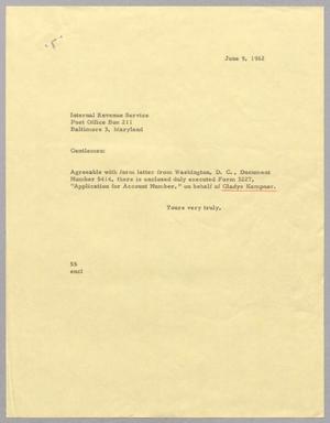 [Letter from R. I. Mehan to Internal Revenue Services, June 9, 1962]