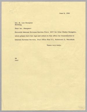 [Letter from R. I. Mehan to Robert Lee Kempner, June 08, 1962]