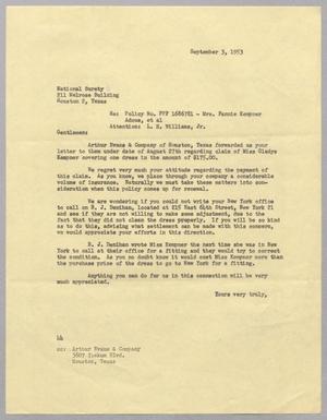 [Letter from Blackshear, A. H., Jr. to National Surety, September 3, 1953]