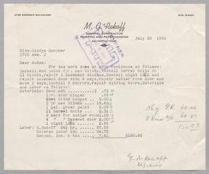 [Invoice from M. G. Rekoff to Gladys Kempner, July 28, 1953]