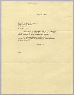 [Letter to S. S. Kay, July 29, 1953]