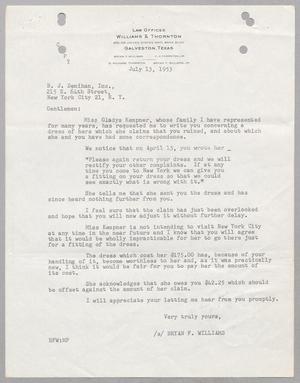 [Letter from Bryan F. Williams to B. J. Denihan, Inc., July 13, 1953]