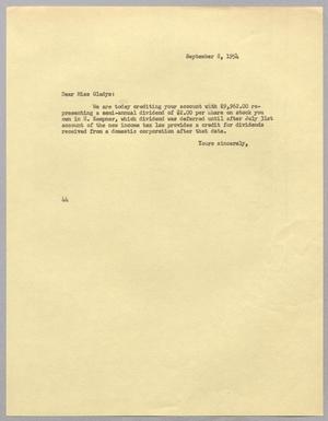 [Letter from A. H. Blackshear, Jr. to Gladys Kempner, September 8, 1954]