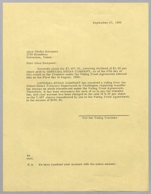 [Letter from A. H. Blackshear, Jr. to Gladys Kempner, September 27, 1956]