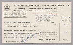[Southwestern Bell Telephone Bill, April 17, 1959]