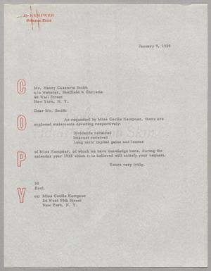 [Letter from Ray I. Mehan to Henry Cassorte Smith, January 9, 1959]