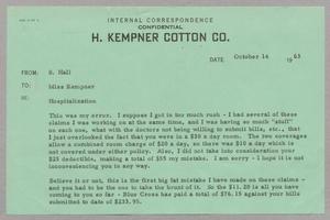 Primary view of object titled '[Message from S. Hall to Miss Kempner, October 14, 1963]'.