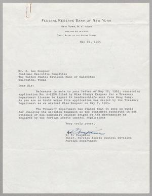 [Letter from R. R. Tompkins to Robert Lee Kempner, May 21, 1965]