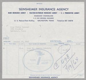 [Invoice for Credit From Insurance for Miss Gladys Kempner, January 1965]