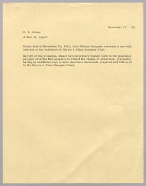 [Letter from R. I. Mehan to Arthur M. Alpert, December 17, 1962]