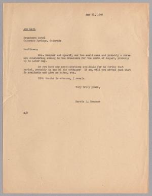 [Letter from Harris L. Kempner to Broadmore Hotel, May 31, 1946]