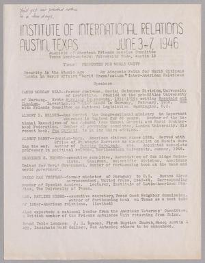 Primary view of object titled '[Flyer Advertising the Institute of International Relations - June 1946]'.