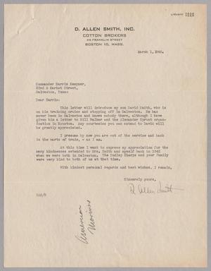 [Letter from D. Allen Smith to Commander Harris Kempner, March 1, 1946]