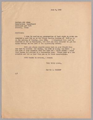 [Letter from Harris L. Kempner to Eastern Air Lines, June 6, 1946]