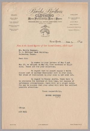[Letter from Brooks Brothers to Harris L. Kempner, June 3, 1946]