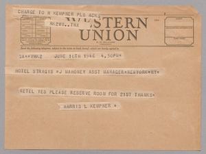 [Telegram from Harris L. Kempner to J. Mahoney, June 10, 1946]