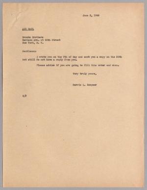[Letter from Harris L. Kempner to Brooks Brothers, June 3, 1946]