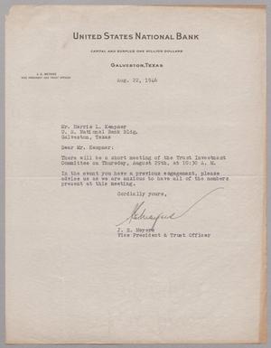 [Letter from United States National Bank to Mr. Harris L. Kempner, August 22, 1946]