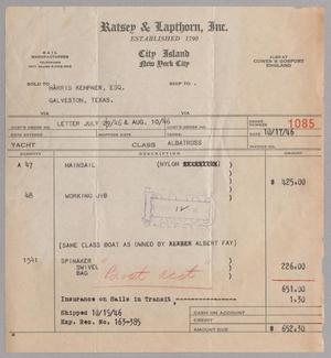[Invoice for Items Sold to Harris Kempner, Esq., October 1946]