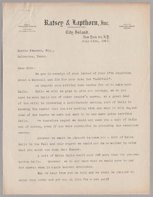 [Letter from Ratsey & Lapthorn, Inc. to Harris Kempner, Esq., July 24, 1946]