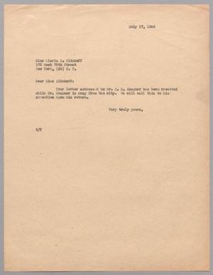 [Letter from Harris Leon Kempner to Gloria I. Zlinkoff, July 17, 1946]