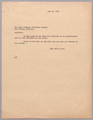 Primary view of object titled '[Letter from Harris Leon Kempner to The Times Picayune Publishing Company, July 15, 1946]'.