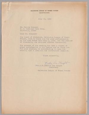 [Letter from Galveston League of Women Voters to Mr. Harris Kempner, July 10, 1946]