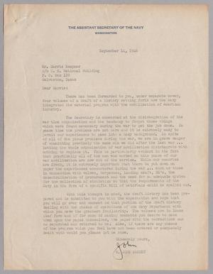 [Letter from the Assistant Secretary of the Navy to Mr. Harris Kempner, September 14, 1946]