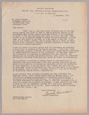 [Letter from United Nations Relief and Rehabilitation Administration to Mr. Harris Kempner, September 1, 1946]