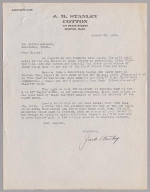 Primary view of object titled '[Letter from J. M. Stanley Cotton to Mr. Harris Kempner, August 28, 1946]'.