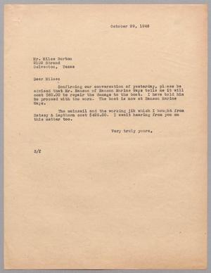 [Letter from Harris L. Kempner to Mr. Miles Burton, October 29, 1946]