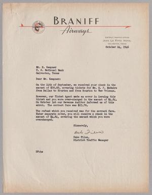 [Letter from Duke Files to Harris L. Kempner, October 24, 1946]