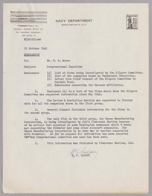 [Letter from Navy Department to Mr. W. H. Moore, October 31, 1946]