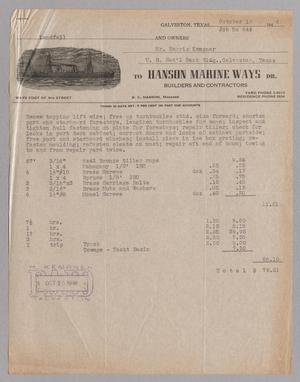 [Letter from Hanson Marine Ways to Harris L. Kempner, October 18, 1946]