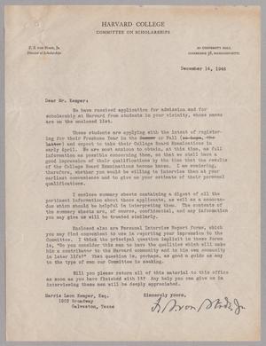 [Letter from Harvard College to Harris Leon Kempner, December 14, 1946]